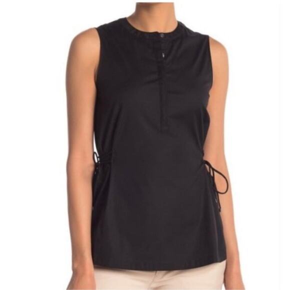 Theory NWT Sleeveless Tied Popover Black Cahliway Top Women's Size L - Picture 1 of 11